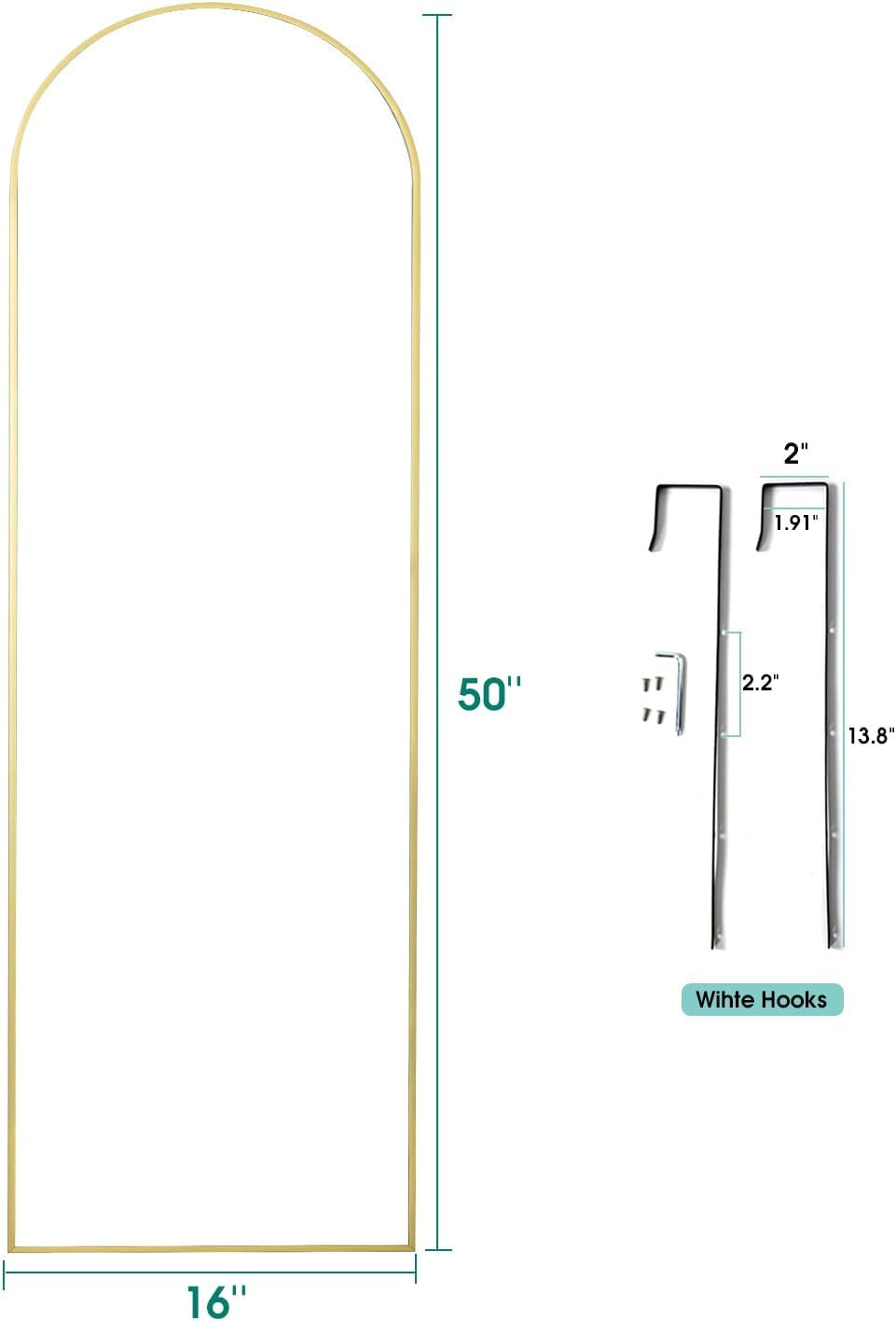 Door Mirror, Full Length Mirror over the Door, 16"X 50" Hanging Mirror, Arched, Vertical, Wall Mirror, Full Body Mirror, Gold-1