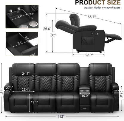 4 Seat Recliner Sofa, Large Reclining Sofa with Storage Console, Manual Reclining Chair with USB Ports, 2 Cell Phone Holder, 4 Seater Recliner Couch for Living Room-1