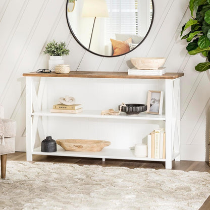 2 Tier Modern Farmhouse Wood Bookcase Bookshelf Storage Home Office Storage Cabinet, 52 Inch, White-1