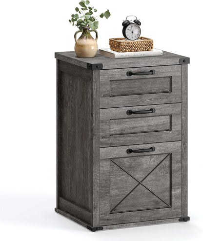 File Cabinet, Filing Cabinet with 3 Drawers, Printer Stand, Fit A4, Letter Size, Hanging File Folders, Modern Farmhouse Style, for Home Office, Misty Gray UOFC054G01-0