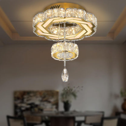 Gold Crystal Chandelier TwelveInch Dimmable Flush Mount-0