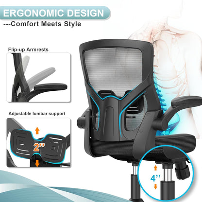 Office Chair, High Back Desk Chair Adjustable Height and Ergonomic Design Home Office Computer Chair Executive Lumbar Support Padded Flip-Up Armrest Swivel Task Chair-3
