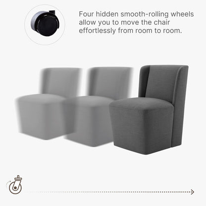 Dining Chairs with Casters No Assembly Upholstered Wingback Single Sofa Armless Deskchair for Bedroom Waiting Room Kitchen Diningroom-3