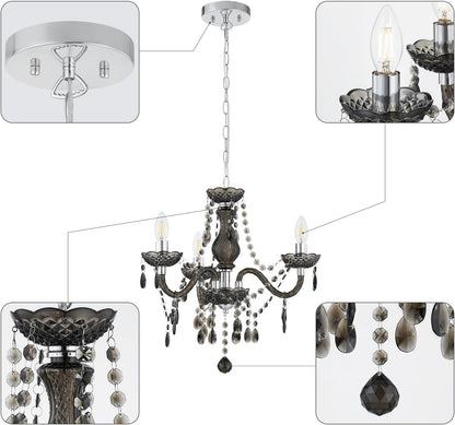 Black Small CrystalChandelier Dimmable 3 Light Pendant-3