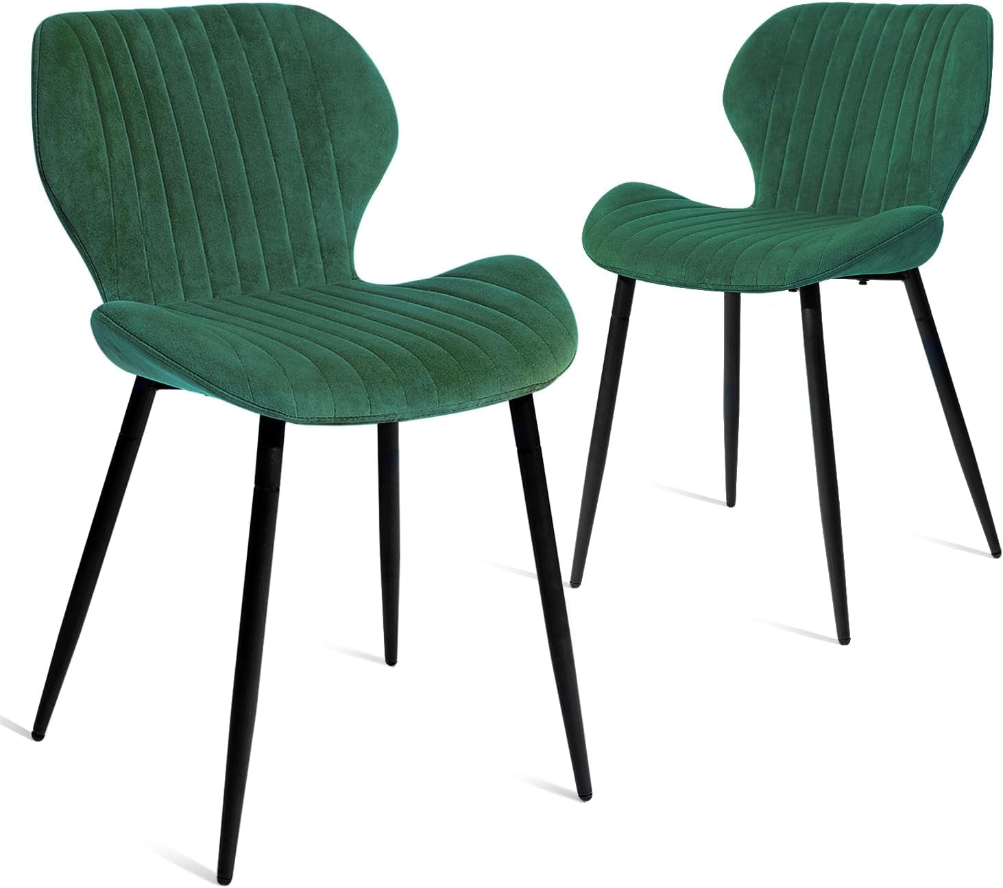 Dining Chairs Mid Century Modern Leisure Upholstered Metal Legs for Kitchen Living Room, Set of 2, Green-0