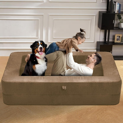 Folding Bean Bag Chair,3-In-1 Bean Bag Couch Faux Fur Floor Sofa Large Foam Beanbag Convertible Bean Bag Sofa Bed with Pillow for Adults(Brown, Large)-2