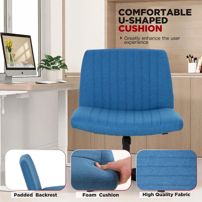 Criss Cross Chair,Armless Cross Legged Office Chair,Wide Comfty Desk Chair with No Wheels Modern Height Adjustable,Swivel Fabric Vanity Chair Computer Task Chair (Pack of 1, Dark Blue)-4