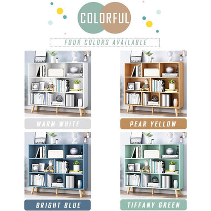 Wooden Open Shelf Bookcase - 3-Tier Floor Standing Display Cabinet Rack with Legs, 8 Cubes Bookshelf, Pear Yellow-3