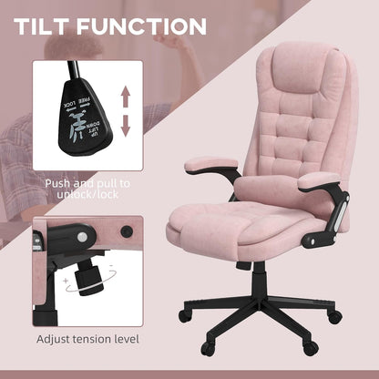 6 Point Vibrating Massage Office Chair with Heat, Velvet High Back Executive Office Chair with Reclining Backrest, Padded Armrests and Remote, Pink-4