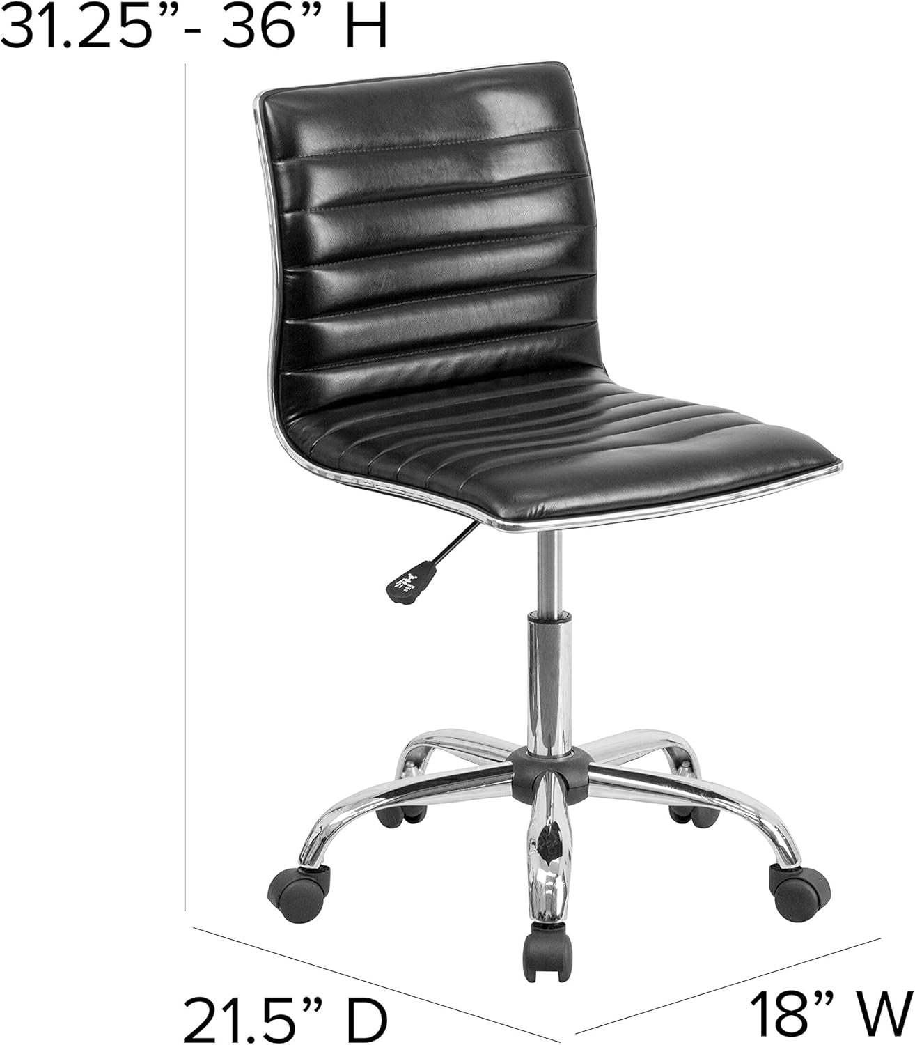 Alan Low Back Designer Armless Black Ribbed Swivel Task Office Chair-2