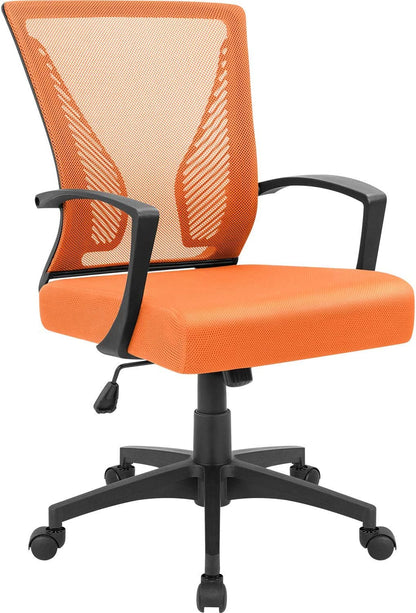 Office Chair Mid Back Swivel Lumbar Support Desk Chair, Computer Ergonomic Mesh Chair with Armrest (Orange)-0