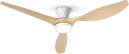 52 Inch Ceiling Fans with Lights and Remote, Flush Mount Low Profile Ceiling Fan with Reversible DC Motor ABS Blades for Bedroom Living Room Kitchen Light Oak Finish-0