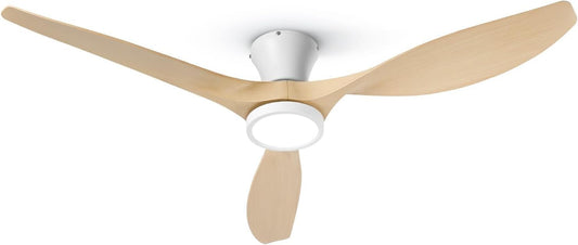 52 Inch Ceiling Fans with Lights and Remote, Flush Mount Low Profile Ceiling Fan with Reversible DC Motor ABS Blades for Bedroom Living Room Kitchen Light Oak Finish-0