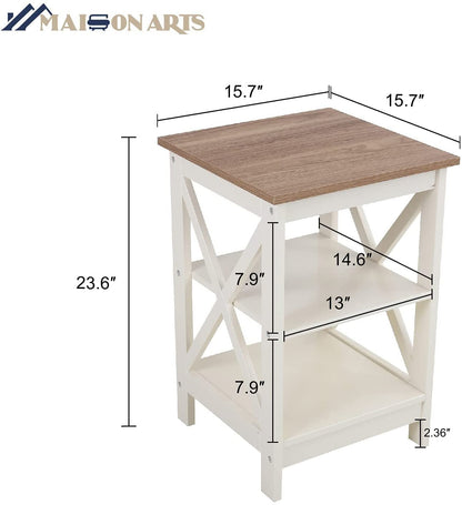 Rustic Ivory Nightstands Set of 2 with Storage-2