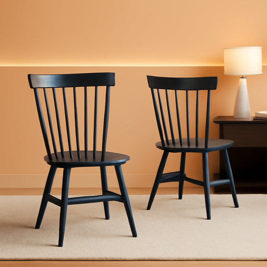 Home Collection Parker Farmhouse Navy Blue Windsor Spindle Solid Wood Dining Chair Set of 2-0