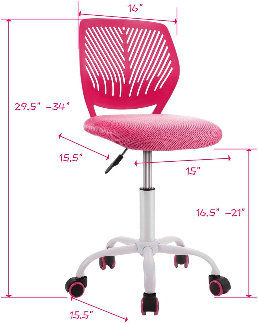 Kids Desk Chair, Adjustable Children Study Chair, Swivel Chair Armless Mesh Task Student Chair, Child Desk Chair with Adjustable Height & Lumbar Support Computer Chair (Rose)-2