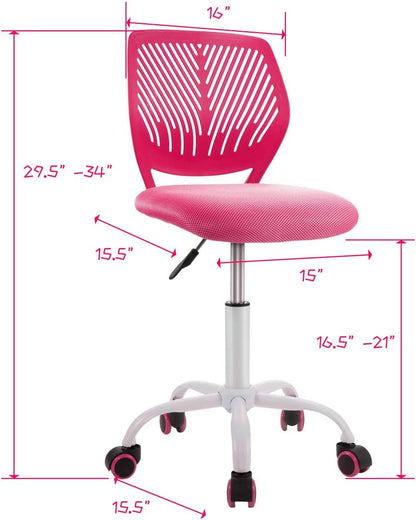 Kids Desk Chair, Adjustable Children Study Chair, Swivel Chair Armless Mesh Task Student Chair, Child Desk Chair with Adjustable Height & Lumbar Support Computer Chair (Rose)-2