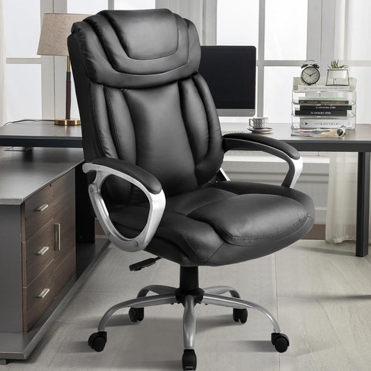 Ergonomic Office Chair Home Office Desk Chairs Comfy Back Support PU Leather Executive Office Chair with Wheels Headrest Padded Armrests Height Adjustable Tilt Swivel Rolling Reclining Seat-0