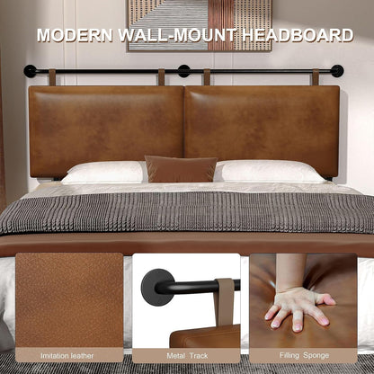 Brown King Size Wall Mounted PU Leather Headboard-3