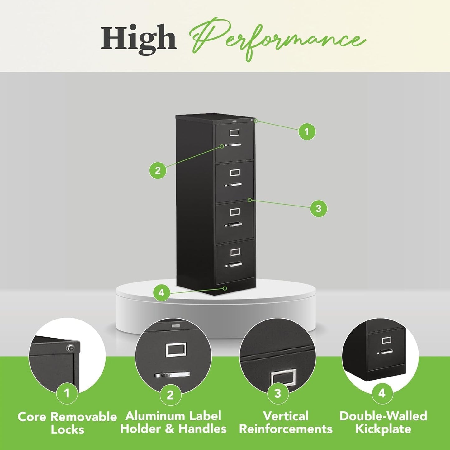 4 510 Series Vertical Office Storage Locking Metal Cabinet with Drawers 25" Deep for Hanging Letter Files-Ships Fully Assembled, Putty-3