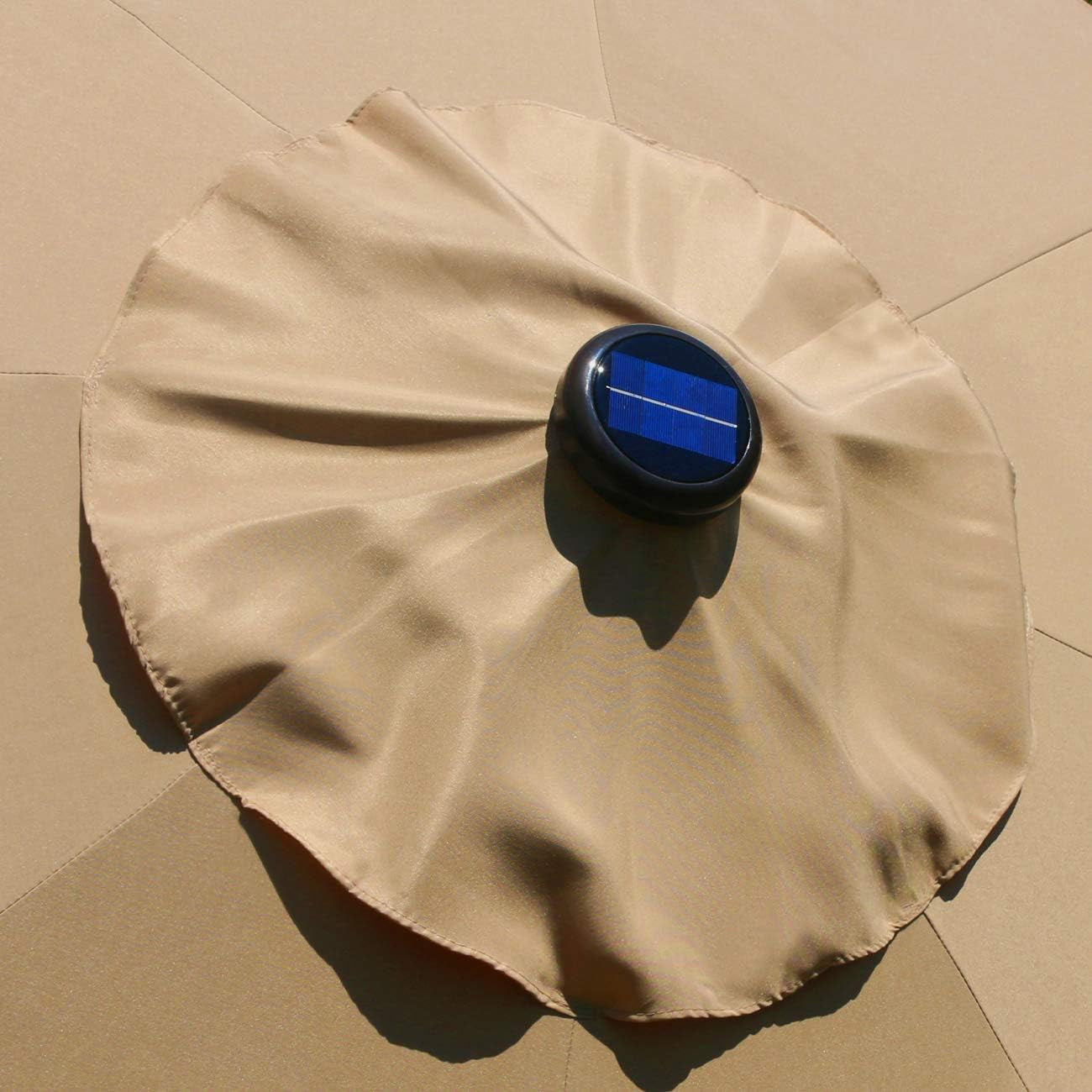 9' Solar LED Lighted Patio Umbrella with 8 Ribs/Tilt Adjustment and Crank Lift System (Light Tan)-4
