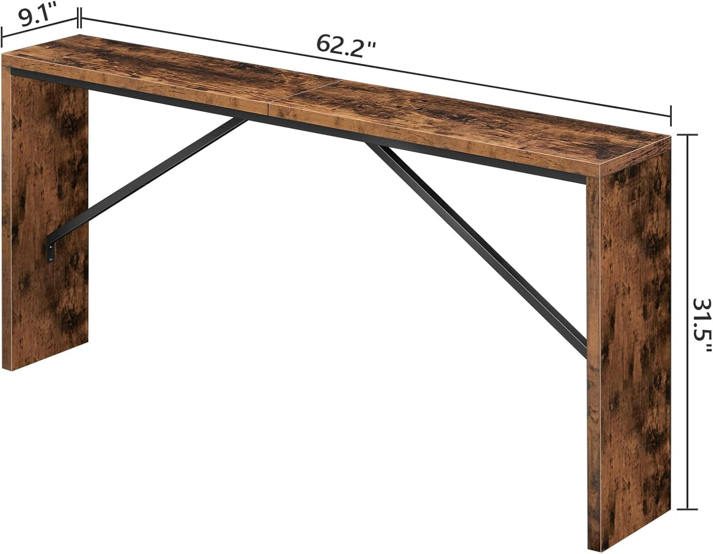 Console Table, 62.2" Long Sofa Table behind Couch, Narrow Entryway Table, Farmhouse Dining Table with Angled Metal Frame, Industrial Console Table for Entryway, Rustic Brown CTHR15801Z-2