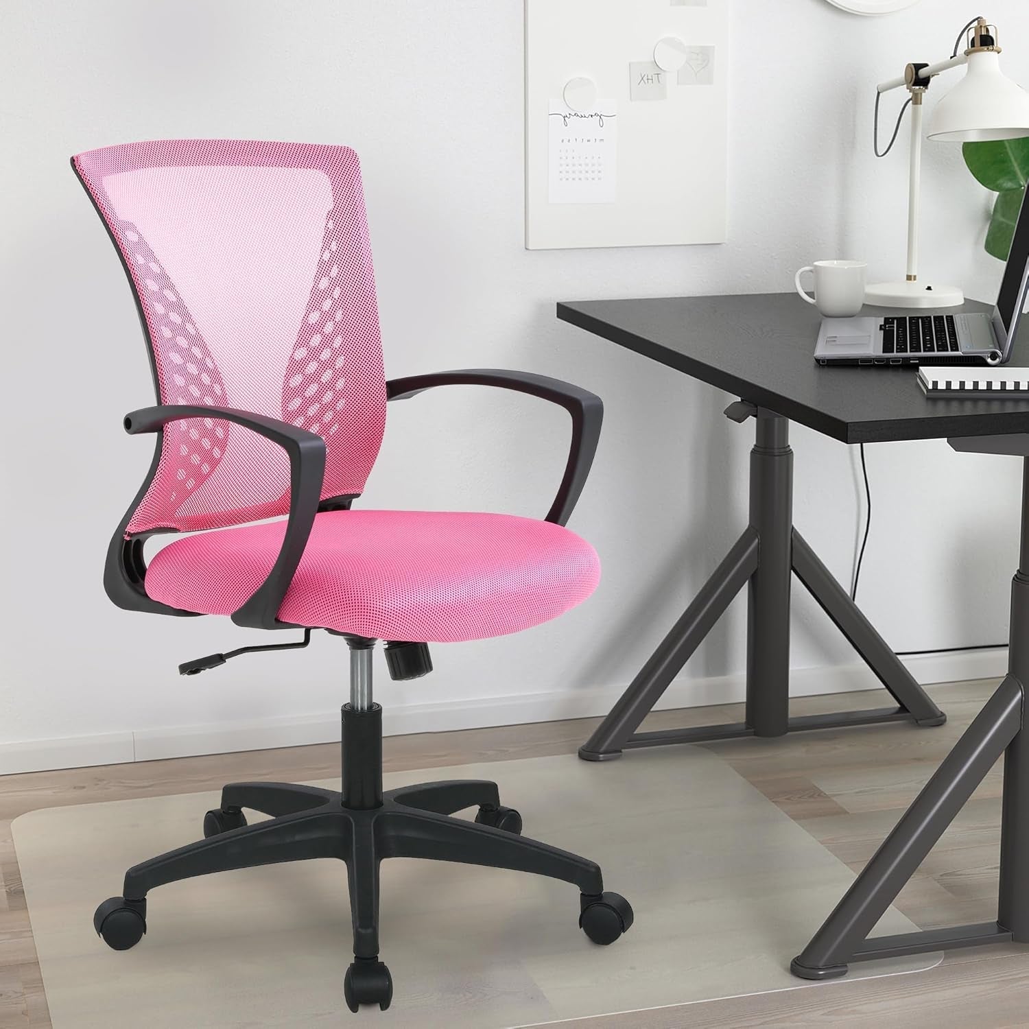Office Computer Gaming Chair Ergonomic Mesh Desk Chair Adjustable Video Game Chairs with 360 Degrees Swivel Wheels Armrest Lumbar Support for Home Office,Pink-0