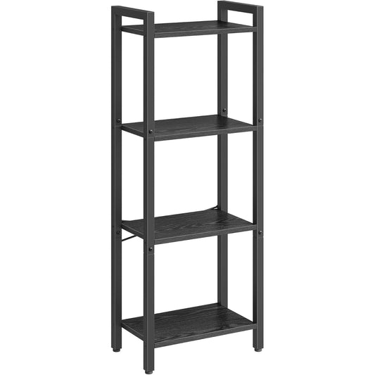 4-Tier Tall Bookshelf, Bookcase with Steel Frame, Book Shelf for Living Room, Home Office, Study, 9.4 X 15.7 X 42.1 Inches, Industrial Style, Ebony Black and Black ULLS099B56-0