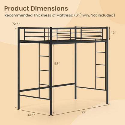 Black Twin Loft Bed with Dual Ladders-2
