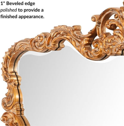 Antiqued Talida Mirror, Gold Ornate Mirror for Wall Focal Point, Rectangular Vanity Bedroom Wall Mounted Mirror,Resin Frame, Gold Leaf, 27 Inch X 38 Inch X 1 Inch-4