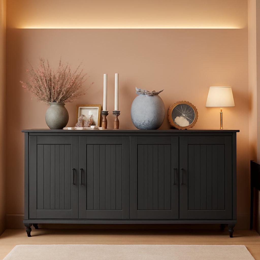 Black 62 Inch Coffee Bar Cabinet With Storage Four Door-0