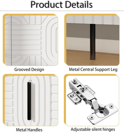 White Fluted Sideboard Buffet Cabinet With Storage-4