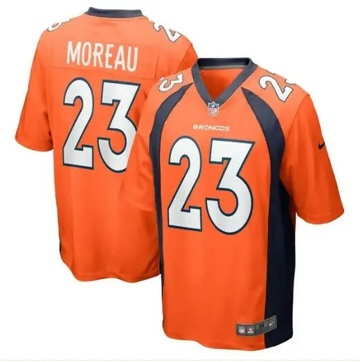 Orange Denver Broncos football jersey with number 23, Nike Team Game Jersey for Fabian Moreau
