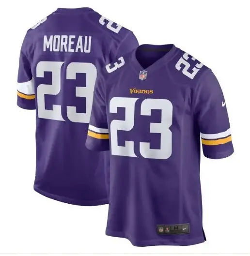 Purple Minnesota Vikings Fabian Moreau football jersey with number 23 and MOREAU on back