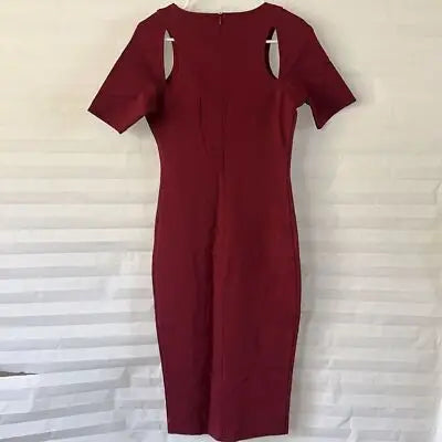 Fabletics Burgundy Short Sleeve Dress XS with Rear Zip and Shoulder Cutouts
