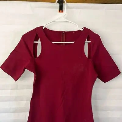 Fabletics Burgundy Short Sleeve Dress with Shoulder Cutouts and Rear Zip
