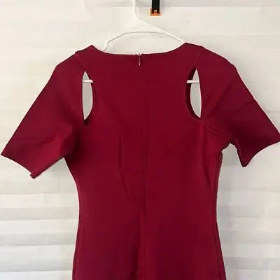 Fabletics Burgundy Short Sleeve Dress with Shoulder Cutouts and Rear Zip