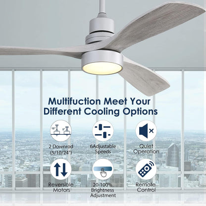 52 Inch Ceiling Fan with Lights, Low Profile Flush Mount Mordern Wood Ceiling Fan with Remote for Indoor Farmhouse Bedroom Living Room Outdoor Patio Porch, Reversible DC Motor, Noiseless-2