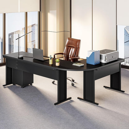 82.67" Long Executive Desk Large L-Shaped Computer Office Desk with 3-Drawer Mobile File Cabinet, Industrial Business Furniture Desk Workstation for Home Office, Black-1