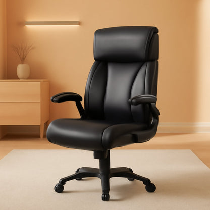 Big Tall Leather Office Chair, Lumbar, Flip-Up Arms-0