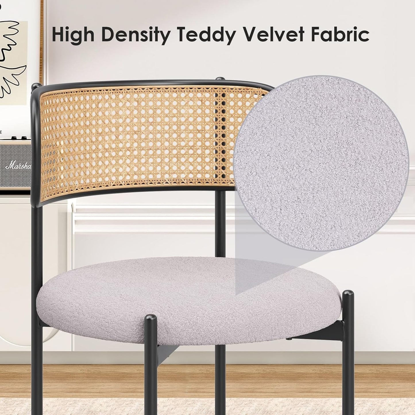 Gray Rattan Back Mid-Century Modern Dining Chairs Set-4