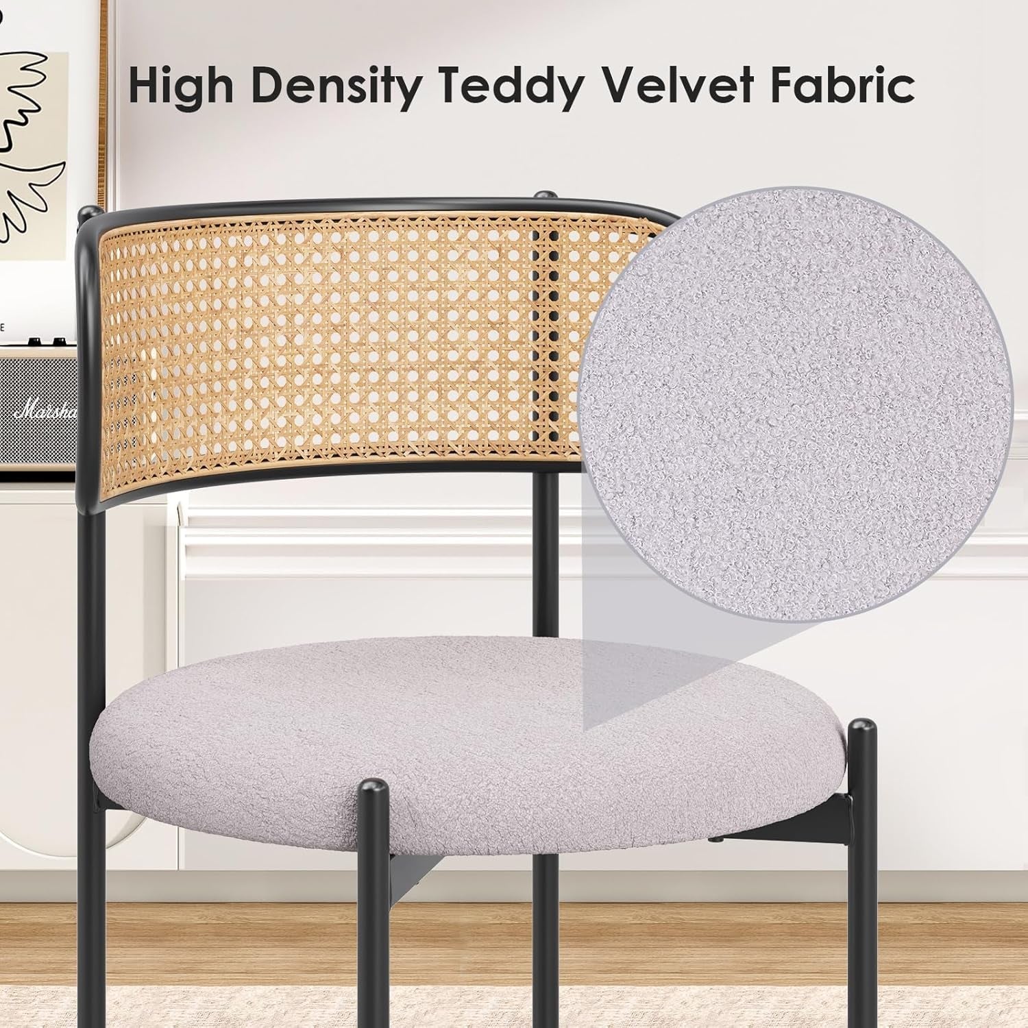 Gray Rattan Back Mid-Century Modern Dining Chairs Set-4