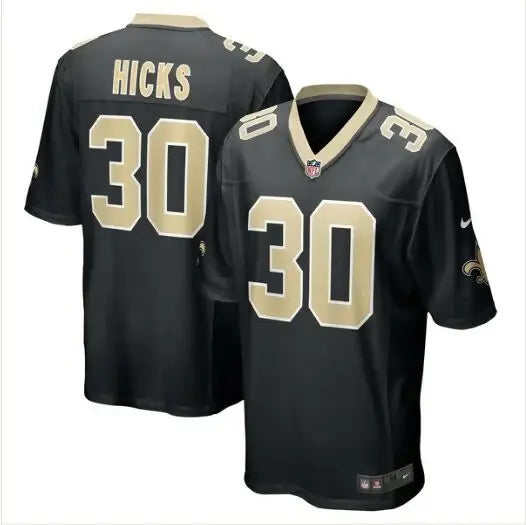 Black and gold Faion Hicks New Orleans Saints Nike Game Jersey with number 30