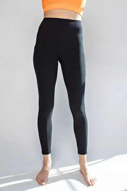 Faith Apparel High Waist Wide Waistband Leggings - Black / S