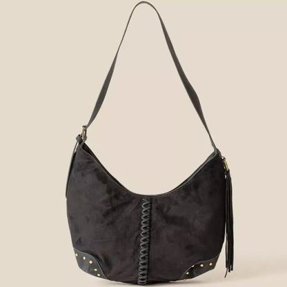 Fame Braided Detail Hobo Shoulder Bag - BK / One Size - Hobo Shoulder Bag