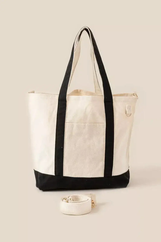 Fame Contrast Trim Tote Bag - BK / One Size