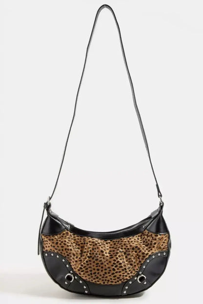 Fame Dark Spotted Leopard Print Half Moon Shoulder Bag - LE / one size - Print Half Moon Shoulder Bag