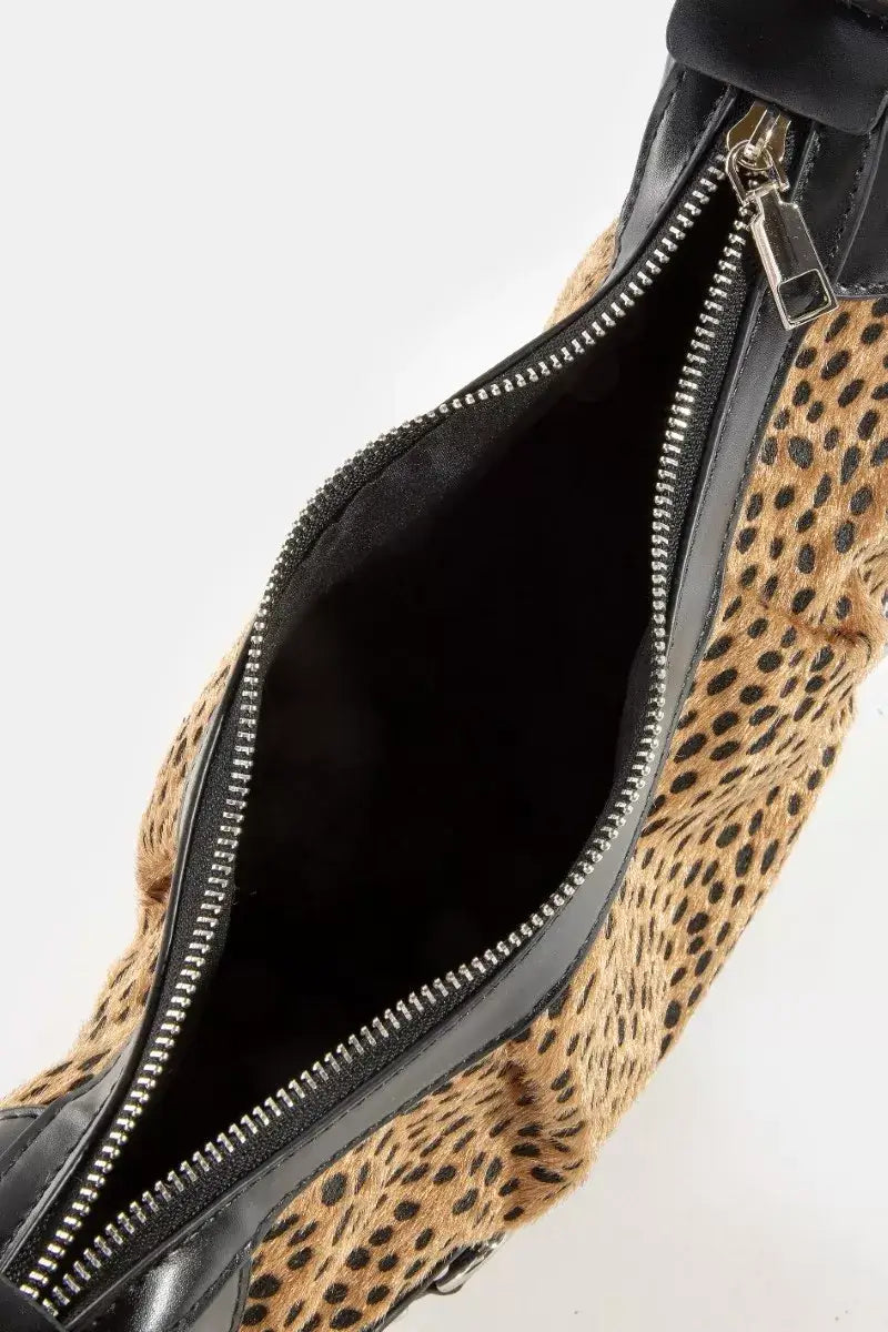 Fame Dark Spotted Leopard Print Half Moon Shoulder Bag - LE / one size - Print Half Moon Shoulder Bag