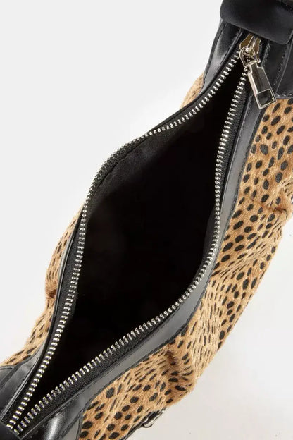 Fame Dark Spotted Leopard Print Half Moon Shoulder Bag - LE / one size - Print Half Moon Shoulder Bag