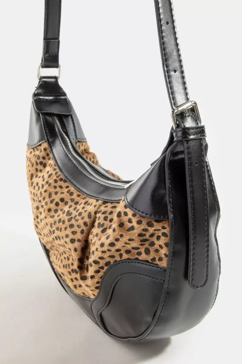 Fame Dark Spotted Leopard Print Half Moon Shoulder Bag - LE / one size - Print Half Moon Shoulder Bag